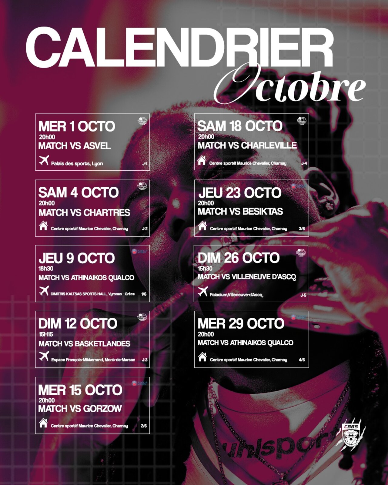 Calendrier des matches du CBBS en octobre 2025
